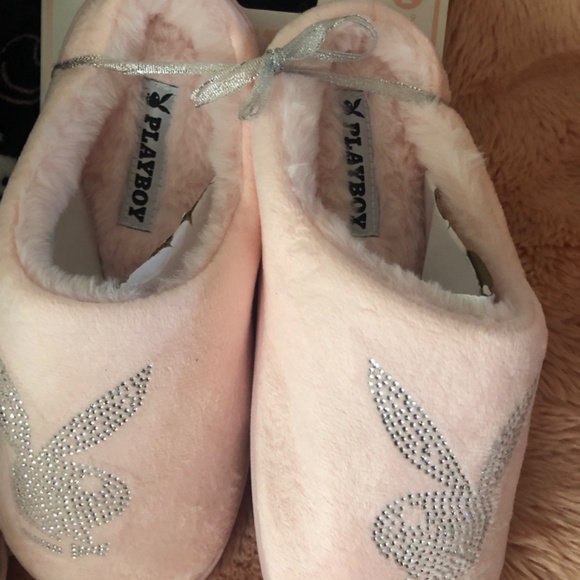 New with Tag 2 piece PLAYBOY rhinestone slippers and PJ shorts - Picture 2 of 5